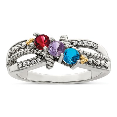 Sterling Silver & 14K Gold 1/20 ct tw Diamond Personalized 3-Stone Mother's Ring – view 2