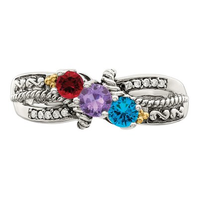 Sterling Silver & 14K Gold 1/20 ct tw Diamond Personalized 3-Stone Mother's Ring – view 4