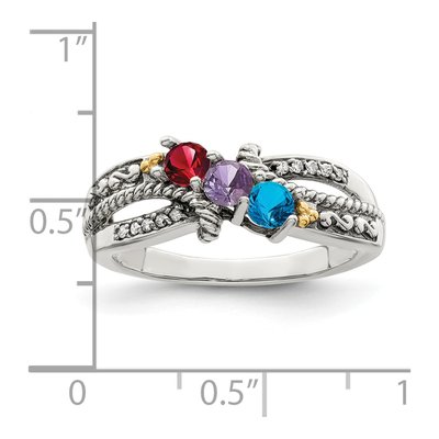 Sterling Silver & 14K Gold 1/20 ct tw Diamond Personalized 3-Stone Mother's Ring – view 8