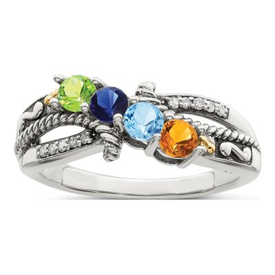 Sterling Silver & 14K Gold Diamond Mother's Ring Semi-Mount – view 2