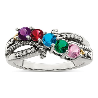 Sterling Silver & 14K Gold Diamond Mother's Ring Semi-Mount – view 2