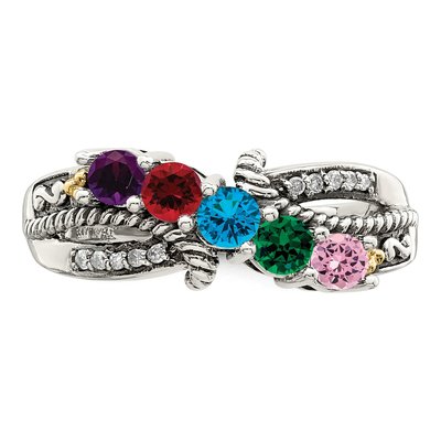 Sterling Silver & 14K Gold Diamond Mother's Ring Semi-Mount – view 5