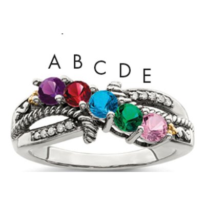 Sterling Silver & 14K Gold Diamond Mother's Ring Semi-Mount