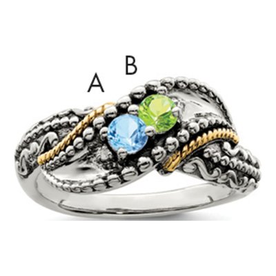 Sterling Silver & 14K Gold Diamond Personalized 2-Stone Mother's Ring