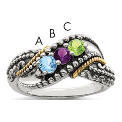 Sterling Silver & 14K Gold Diamond Mother's Ring Semi-Mount
