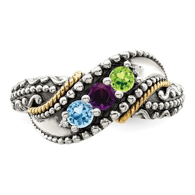 Sterling Silver & 14K Gold Diamond Mother's Ring – view 5