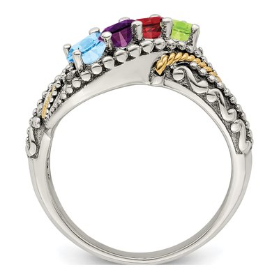 Sterling Silver & 14K Gold Diamond 4-Stone Mother's Ring Semi-Mount – view 3