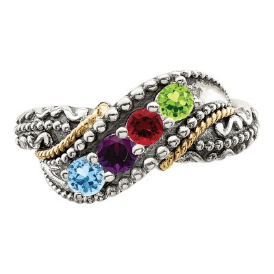 Sterling Silver & 14K Gold Diamond 4-Stone Mother's Ring Semi-Mount – view 5