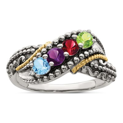 Sterling Silver & 14K Gold Diamond Personalized Mother's Ring – view 2