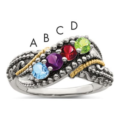 Sterling Silver & 14K Gold Diamond Personalized Mother's Ring