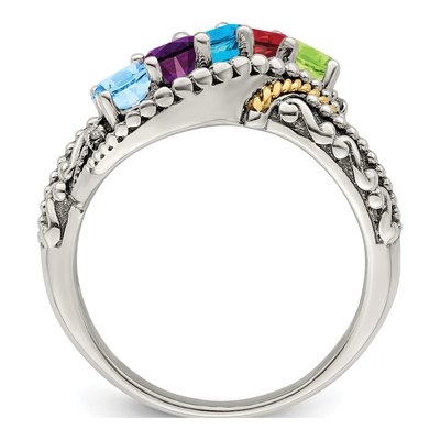 Sterling Silver & 14K Gold Diamond 5-Stone Mother's Ring Semi-Mount – view 3
