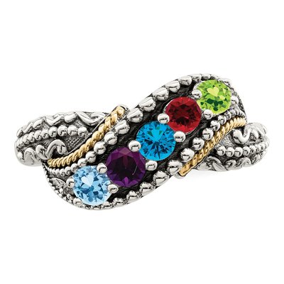 Sterling Silver & 14K Gold Diamond 5-Stone Mother's Ring Semi-Mount – view 5