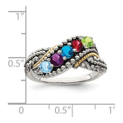 Sterling Silver & 14K Gold Diamond 5-Stone Mother's Ring Semi-Mount – view 7