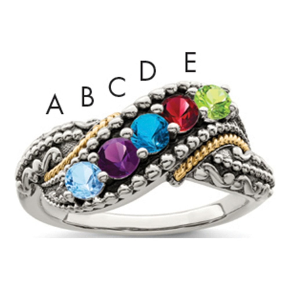 Sterling Silver & 14K Gold Diamond 5-Stone Mother's Ring Semi-Mount