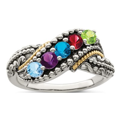 Sterling Silver & 14K Gold Diamond Mother's Ring – view 2