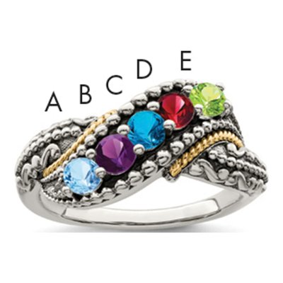 Sterling Silver & 14K Gold Diamond Mother's Ring