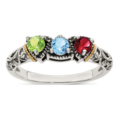 Sterling Silver & 14K Gold 3-Stone Mother's Ring Mounting – view 2