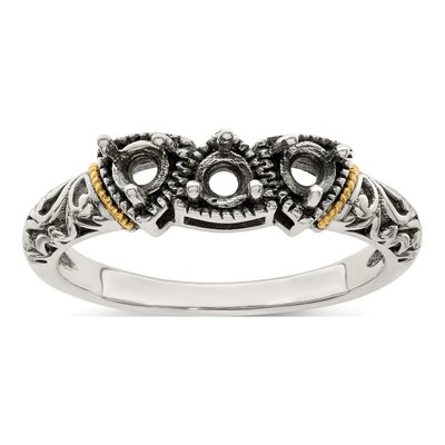Sterling Silver & 14K Gold 3-Stone Mother's Ring Mounting – view 8