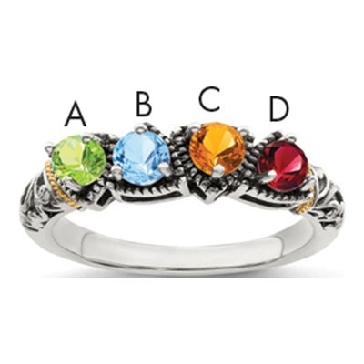 Sterling Silver & 14K Gold 4-Stone Mother's Ring Mounting
