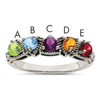 Sterling Silver & 14K Gold 5-Stone Mother's Ring