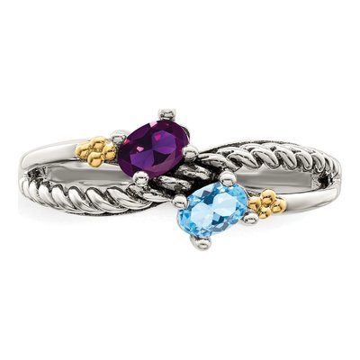 Sterling Silver & 14K Gold Two-Stone Mother's Ring Mounting – view 5