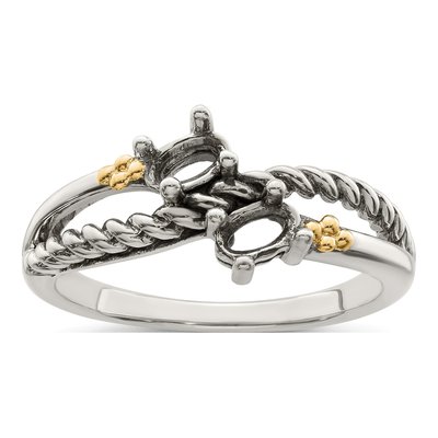 Sterling Silver & 14K Gold Two-Stone Mother's Ring Mounting – view 8