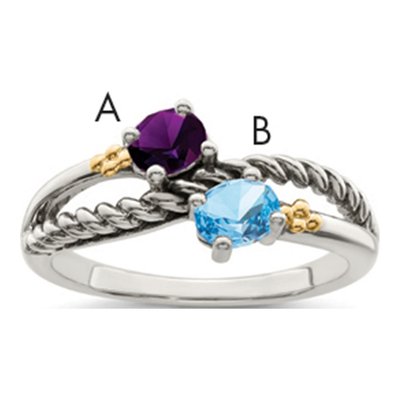 Sterling Silver & 14K Gold Two-Stone Mother's Ring Mounting