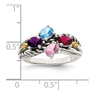 Sterling Silver & 14K Gold 4-Stone Mother's Ring Mounting – view 6