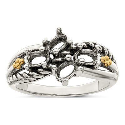 Sterling Silver & 14K Gold 4-Stone Mother's Ring Mounting – view 8