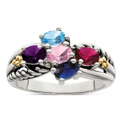 Sterling Silver & 14K Gold 5-Stone Mother's Ring Mounting – view 2