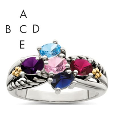 Sterling Silver & 14K Gold 5-Stone Mother's Ring Mounting