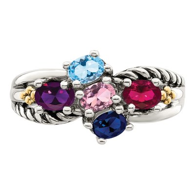 Sterling Silver & 14K Gold 5-Stone Mother's Ring – view 5