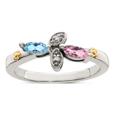 Sterling Silver & 14K Gold Diamond Personalized Mother's Ring – view 2