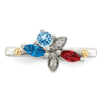 Sterling Silver & 14K Gold Diamond 3-Stone Mother's Ring – view 4