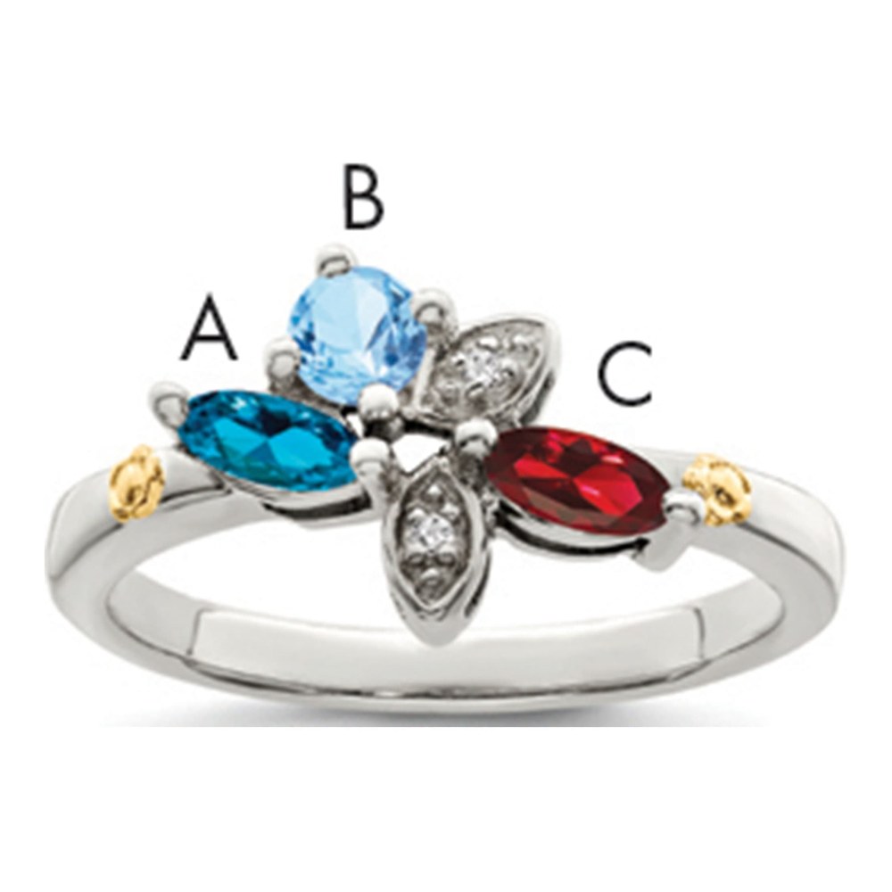 Sterling Silver Antiqued With 14K 3-Stone With 0.010 ctw (total weight)ct Diamond Mother's Ring