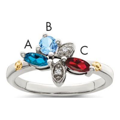 Sterling Silver & 14K Gold Diamond 3-Stone Mother's Ring