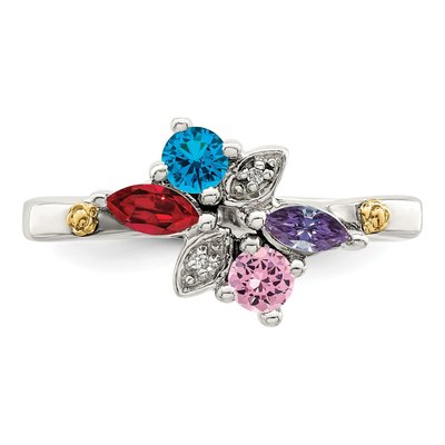 Sterling Silver & 14K Gold Diamond Mother's Ring – view 5