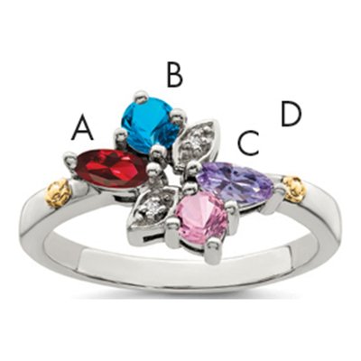 Sterling Silver & 14K Gold Diamond Mother's Ring