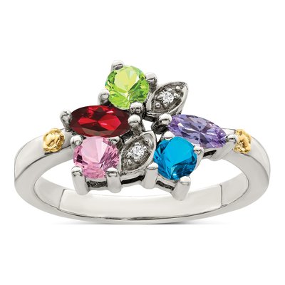 Sterling Silver & 14K Gold Diamond Mother's Ring – view 2