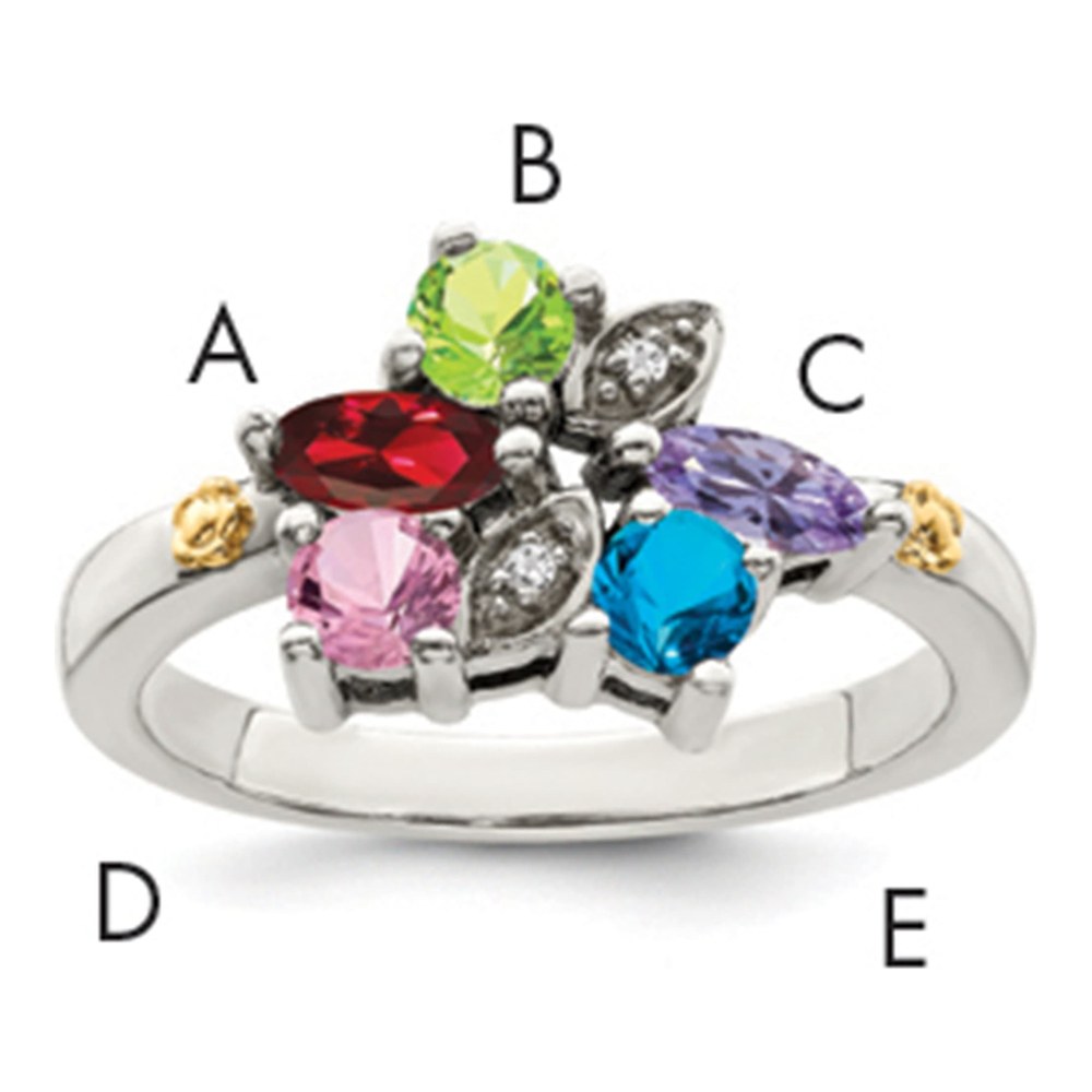 Sterling Silver Antiqued With 14K 5-Stone With 0.010 ctw (total weight)ct Diamond Mother's Ring