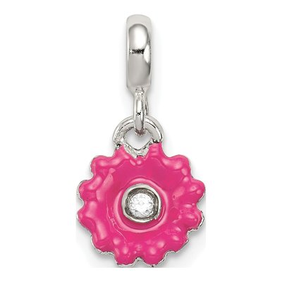 Sterling Silver CZ Hot Enamel Flower Pendant