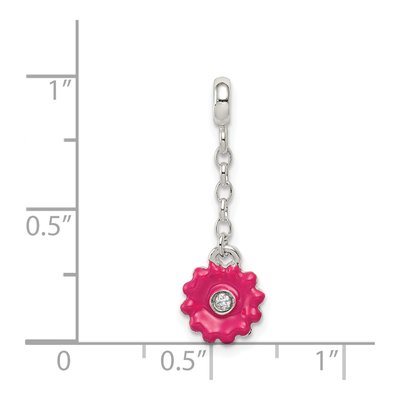 Sterling Silver CZ Enamel Flower Dangle Enhancer Pendant – view 3