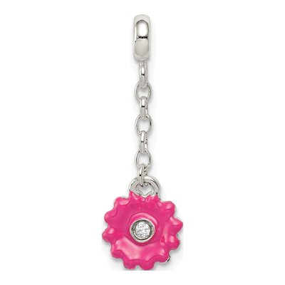 Sterling Silver CZ Enamel Flower Dangle Enhancer Pendant