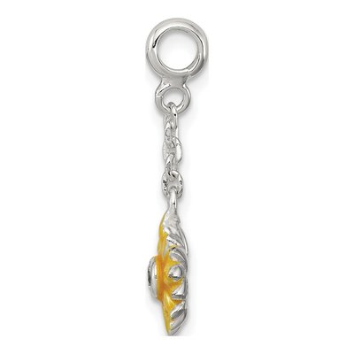 Sterling Silver CZ Enamel Flower Dangle Pendant – view 2