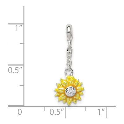 Sterling Silver CZ Enamel Flower Dangle Pendant – view 3