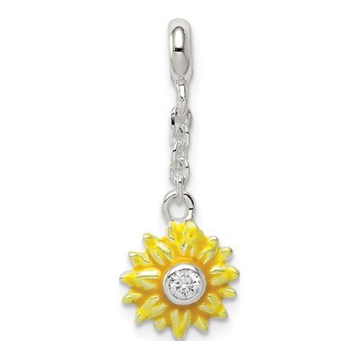 Sterling Silver CZ Enamel Flower Dangle Pendant