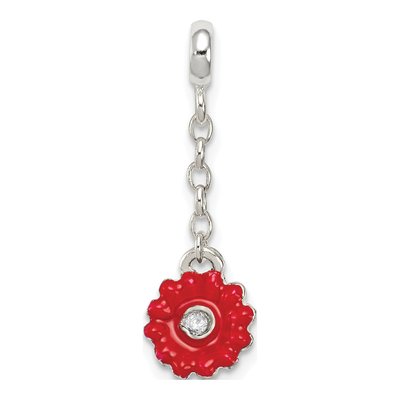 Sterling Silver CZ Enamel Flower Dangle Enhancer Pendant