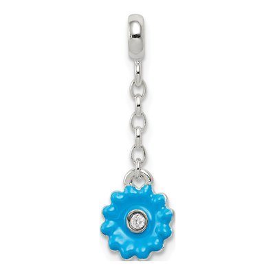 Sterling Silver CZ Enamel Flower Dangle Enhancer Pendant