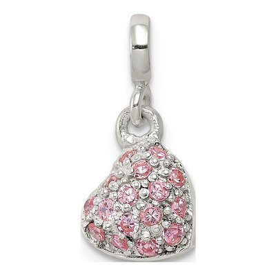 Sterling Silver CZ Puffed Heart Enhancer Pendant