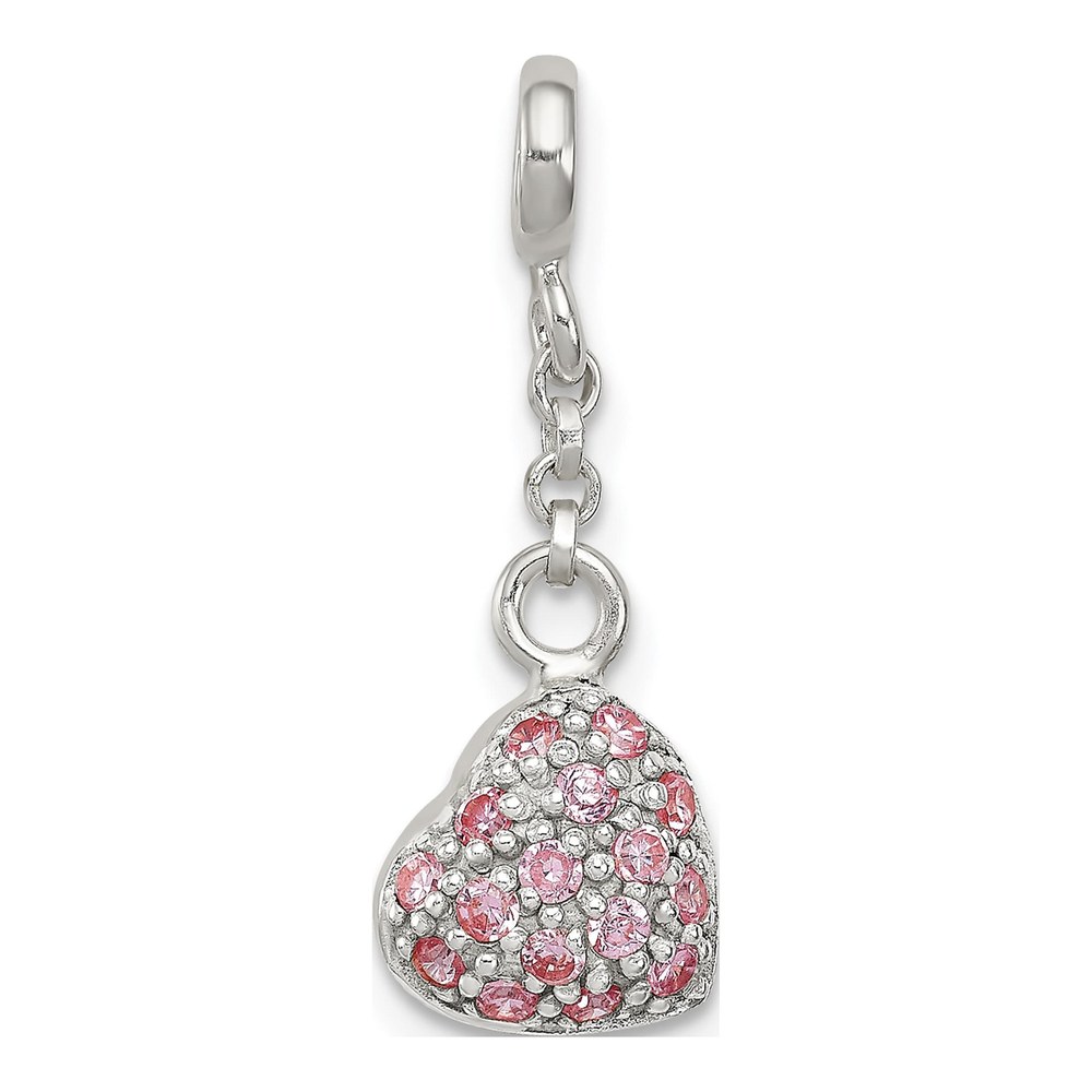 Sterling Silver CZ Puffed Heart Enhancer Pendant